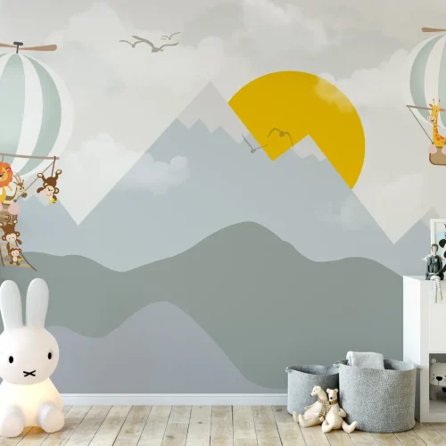 Çocuk Odası Dağ ve Güneş Duvar Kağıdı