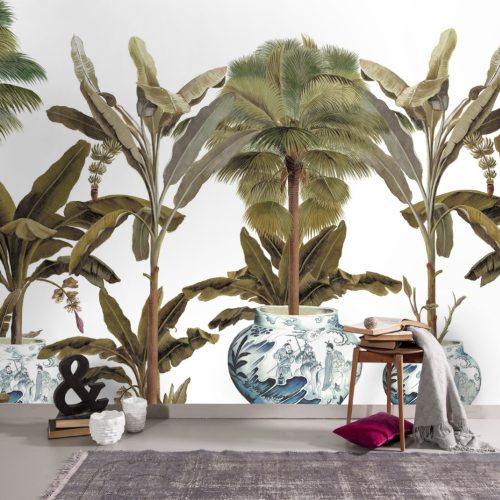 Vazodaki Tropikal Desenli 3D Duvar Kağıdı