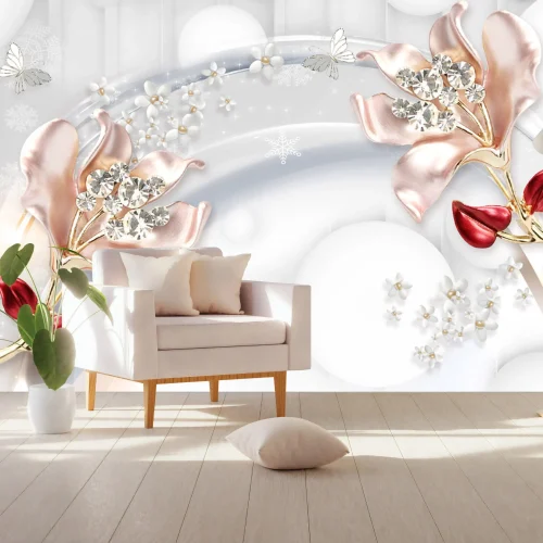 Lüx İnci Yapraklı 3D Duvar Kağıdı