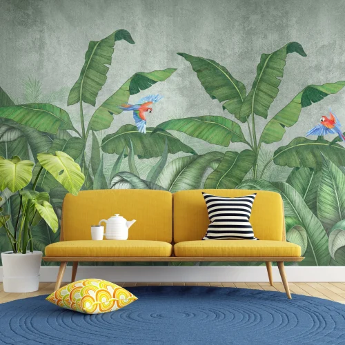 Tropikal Desenli Yapraklar  Duvar Kağıdı