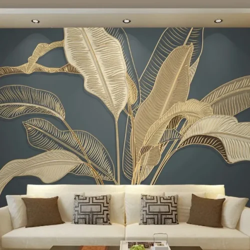 Altın Yapraklar 3D Duvar Kağıdı
