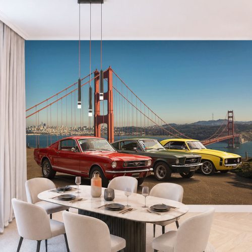 3D Golden Gate Köprüsü Klasik Araba Duvar Kağıdı Poster