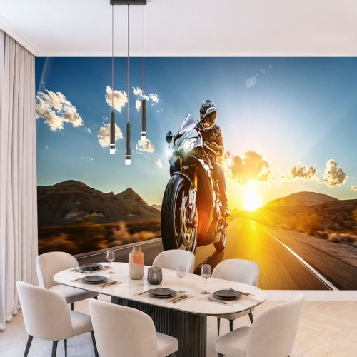 3D Yarış Motosikleti Duvar Kağıdı - Gün Batımı Poster