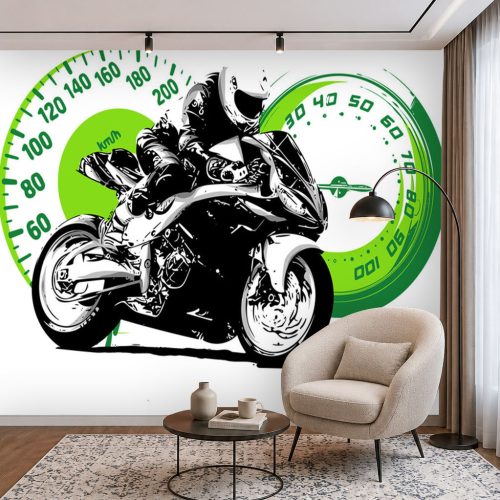 3D Hız Göstergeli Motor Duvar Kağıdı - Yeşil Poster