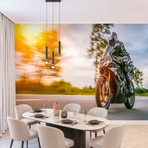 3D Yarış Motosikleti Duvar Kağıdı - Siyah Motor Poster