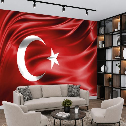 3D Türk Bayrağı Duvar Kağıdı - Dalgalı İpek Efektli, Zarif ve Lüks Salon Posteri