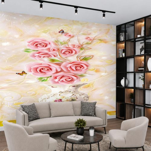 3D Antrasit Duvar Kağıdı - Gold Şeritli Mermer Desenli Salon Posteri