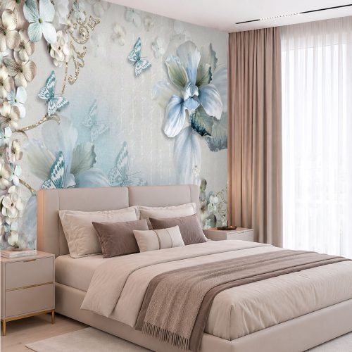 3D Perspektif Duvar Kağıdı - Gold Şeritli Krem Geometrik Salon Posteri