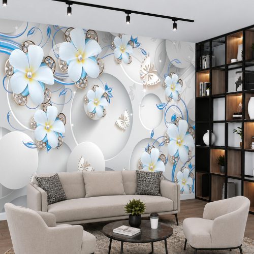 Sisli Orman Duvar Kağıdı - 3D Altın Çizgili Modern Kuş Desenli Poster