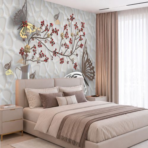 Kelebek Desenli Duvar Kağıdı - 3D Geometrik Dokulu Yatak Odası Posteri