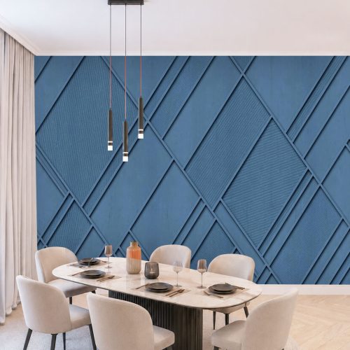 3D Geometrik Çıta Duvar Kağıdı - Mavi Yemek Odası Posteri