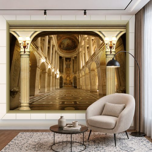 Antik Saray Duvar Kağıdı - 3D Derinlik Etkili Sütunlu Katedral Posteri