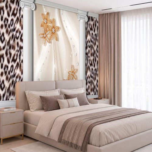 Leopar Desenli Duvar Kağıdı - 3D Altın Çiçekli Lüks Yatak Odası Posteri