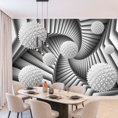 Geometrik Tünel Duvar Kağıdı - 3D Sarmal Desenli Lüks Yemek Odası Posteri
