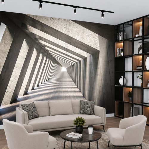 3D Endüstriyel Beton Koridor Duvar Kağıdı - Modern Mimari Tünel Salon Posteri