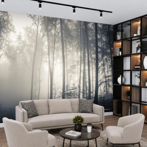 Manzara Posteri 3D Sisli Orman ve Işık Hüzmesi Duvar Kağıdı