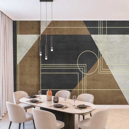 3D Geometrik Çizgili ve Soyut Desenli Modern Duvar Kağıdı - Lüks ve Minimalist Yemek Odası Posteri