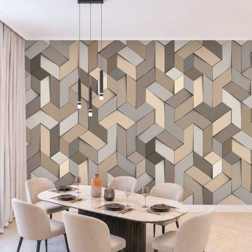 3D Geometrik Blok Desenli Modern Duvar Kağıdı - Minimalist ve Şık Yemek Odası Posteri