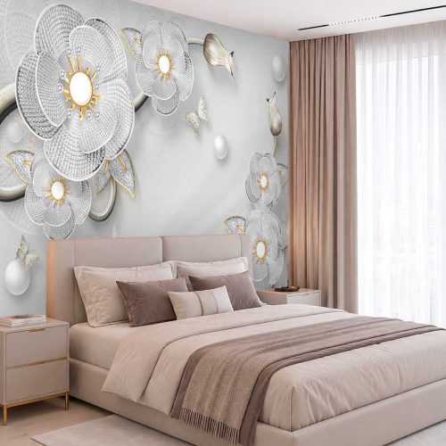 Kristal ve İncili Çiçekli Modern Duvar Kağıdı